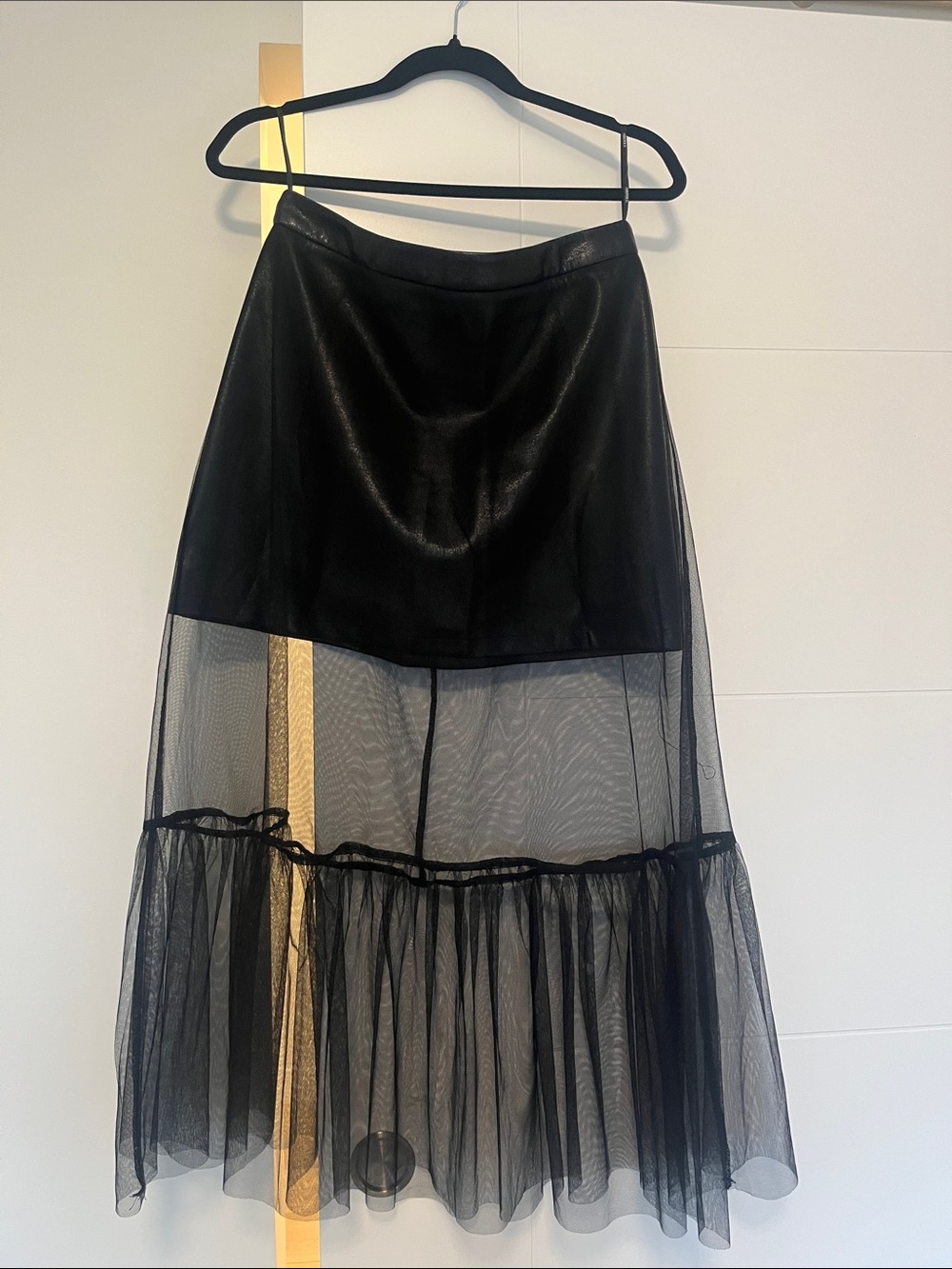 Forever 21 Black Faux-Leather & Sheer Maxi Skirt